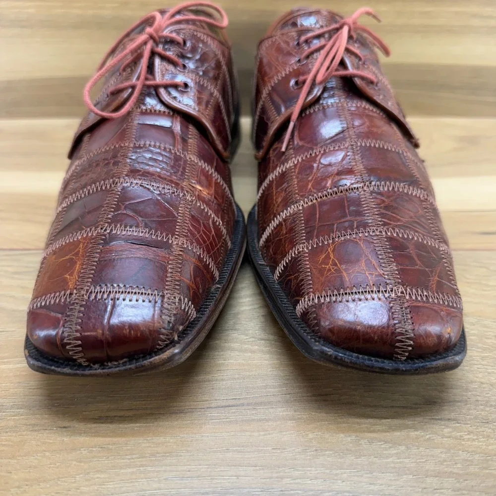 DAVID EDEN Genuine Crocodile Patchwork Mens 10 Oxford Dress Shoes Square Toe